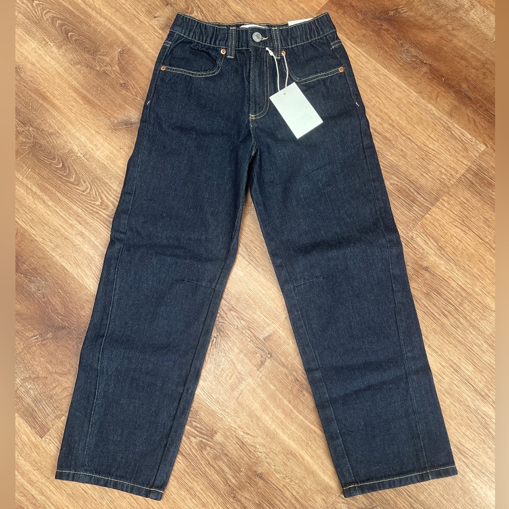 Zara Kids Baggy Fit Jeans Size‎ 9-10 Years High Rise Girls Boys NWT Dark Blue